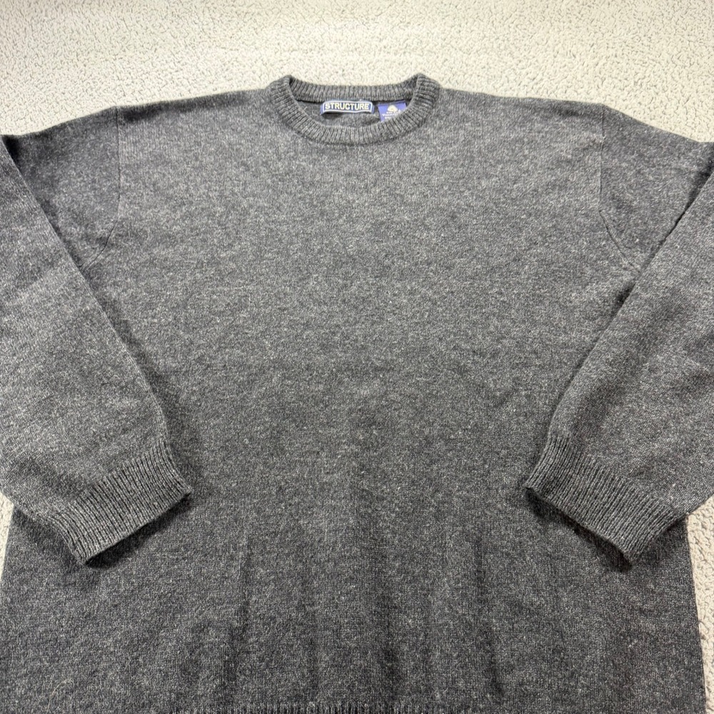 Structure Mens Vintage Charcoal Gray Lambswool Blend Crewneck Sweater Large L